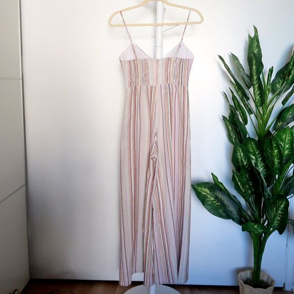 6 Shore Road Bayside Linen Striped Wide Leg Jumpsuit w Tie & Keyhole Front XS - Picture 5 of 13